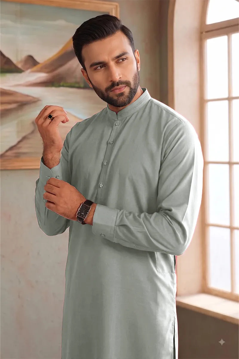 Men’s Wash & Wear Unstitched Fabric By KBC Fashion (Pale Sage Green)