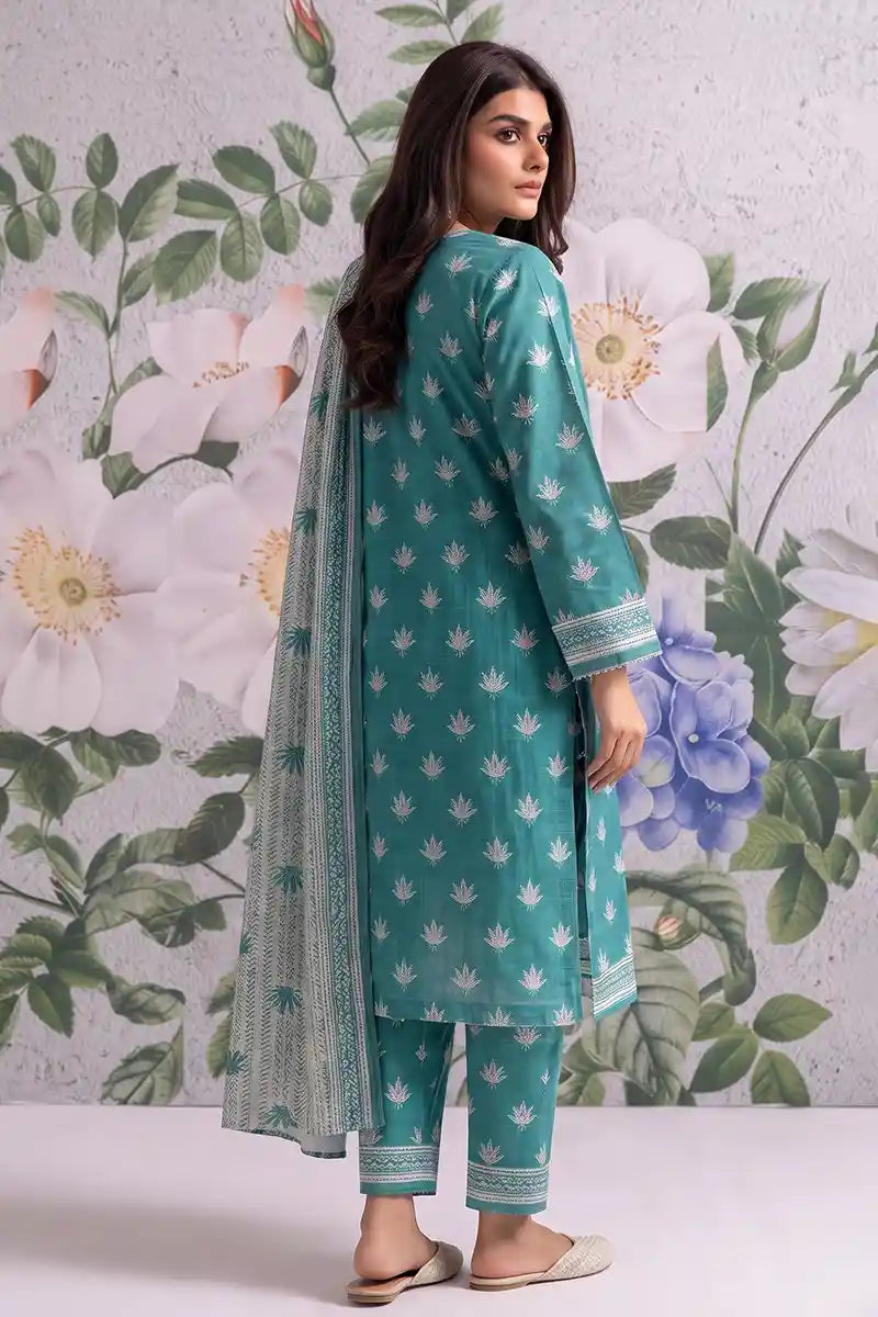 Khaadi 3-Piece Unstitched Printed Lawn Suit Set (Sea Green)