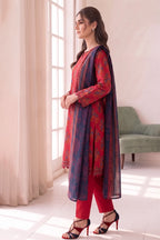 Women's Stitched 3-Piece Lawn Suit by KBC Fashion (Crimson Red)
