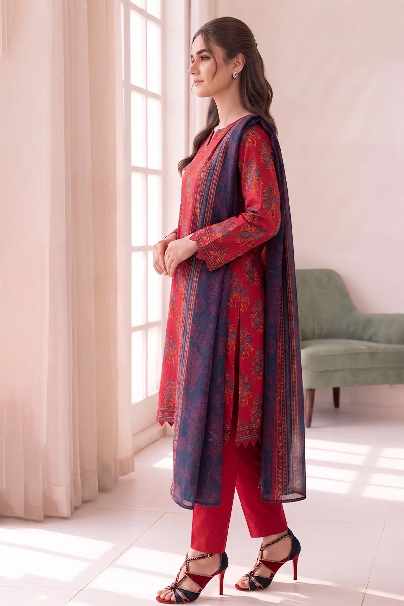 Women's Stitched 3-Piece Lawn Suit by KBC Fashion (Crimson Red)