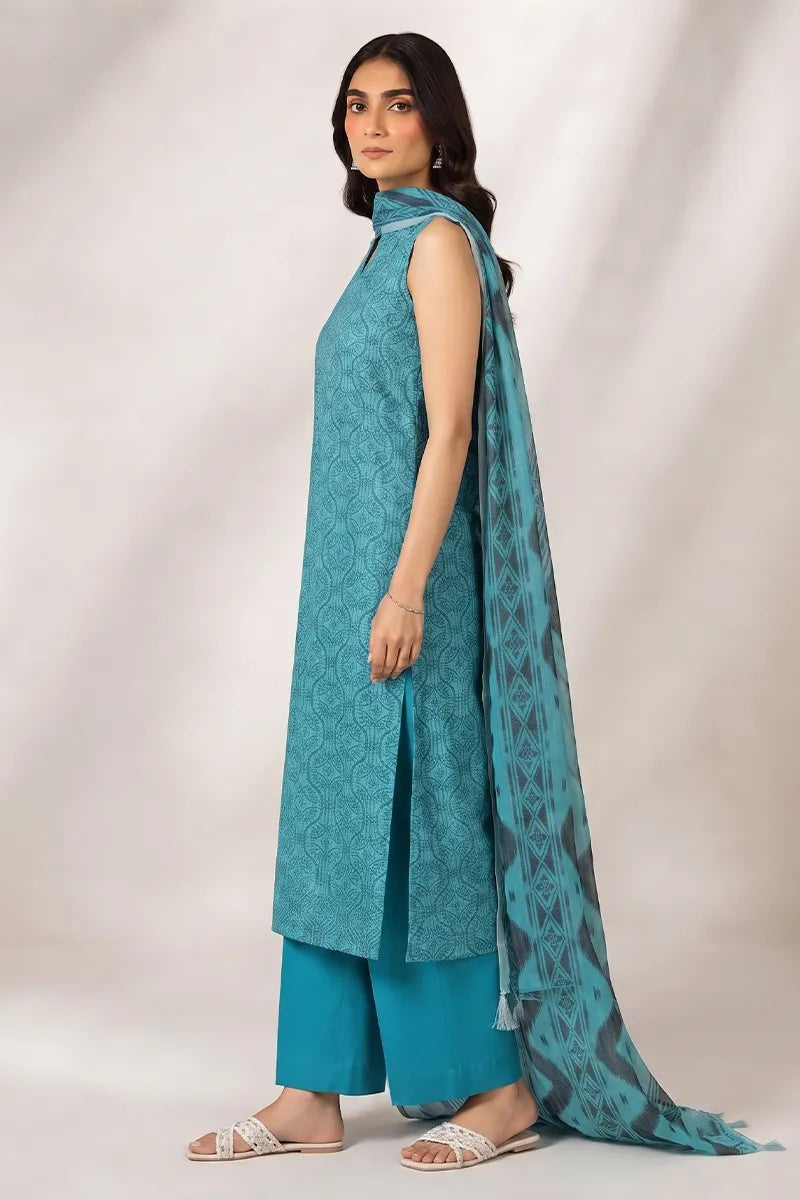 Sapphire Lawn Vol-09 - 3PC Unstitched Printed Lawn Suit(Turquoise Blue)
