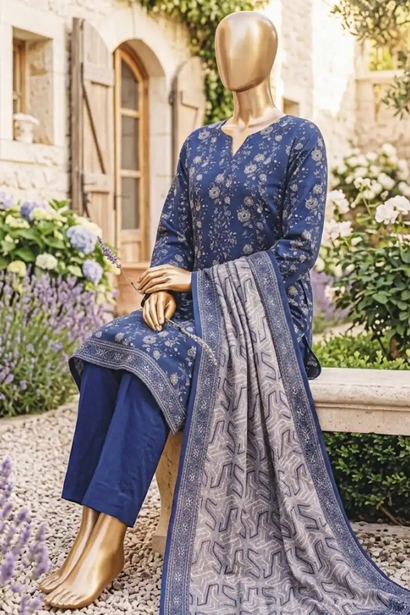 Safina Zeenat Printed Lawn 3-Piece Unstitched Suit (Deep Navy Blue)