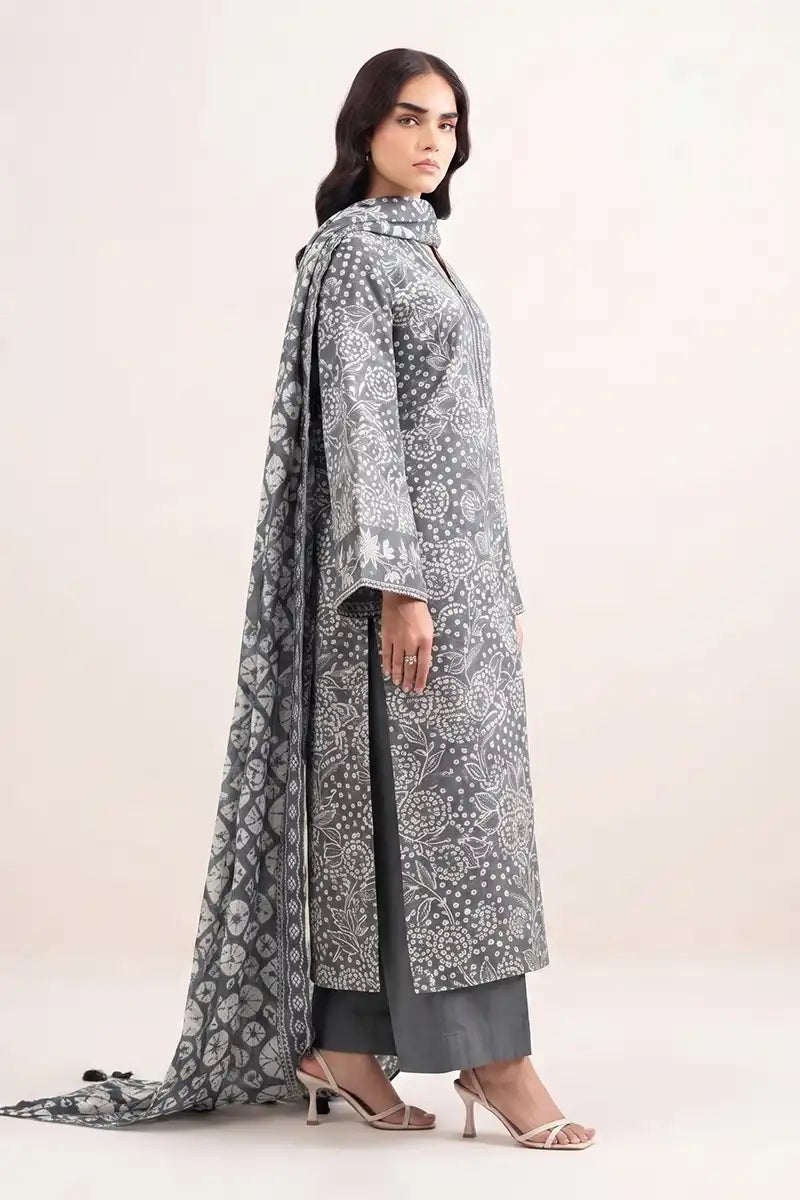 Sapphire Lawn Vol-09 - 3PC Unstitched Printed Lawn Suit(Charcoal)