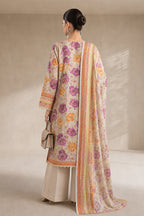 Khaadi (Vol.4) – 3 Piece Unstitched Printed Lawn Suit (Cream & Purple/Orange Floral)