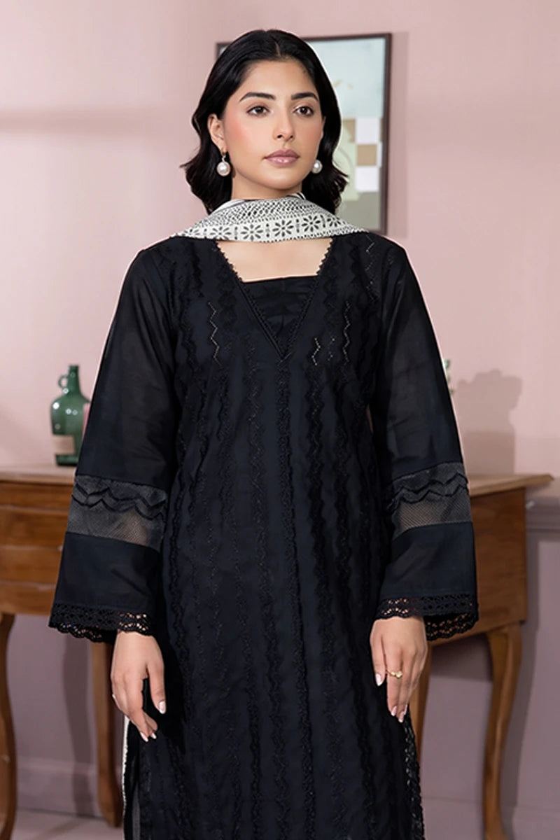 Gul-e-Seher By Johra - 3PC Unstitched Chikankari Lawn Suit (Black)