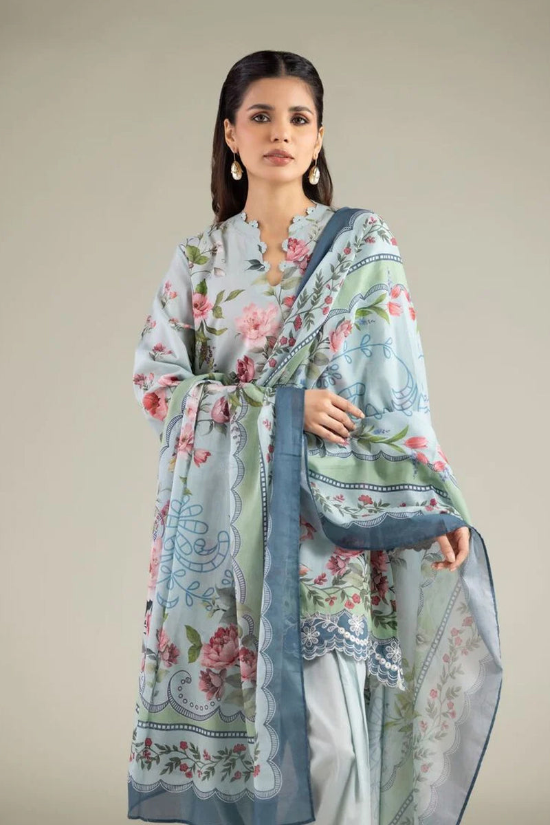 Khaadi – 3 Piece Unstitched Premium Embroidered Digital Printed Lawn Suit (Pale Sage)