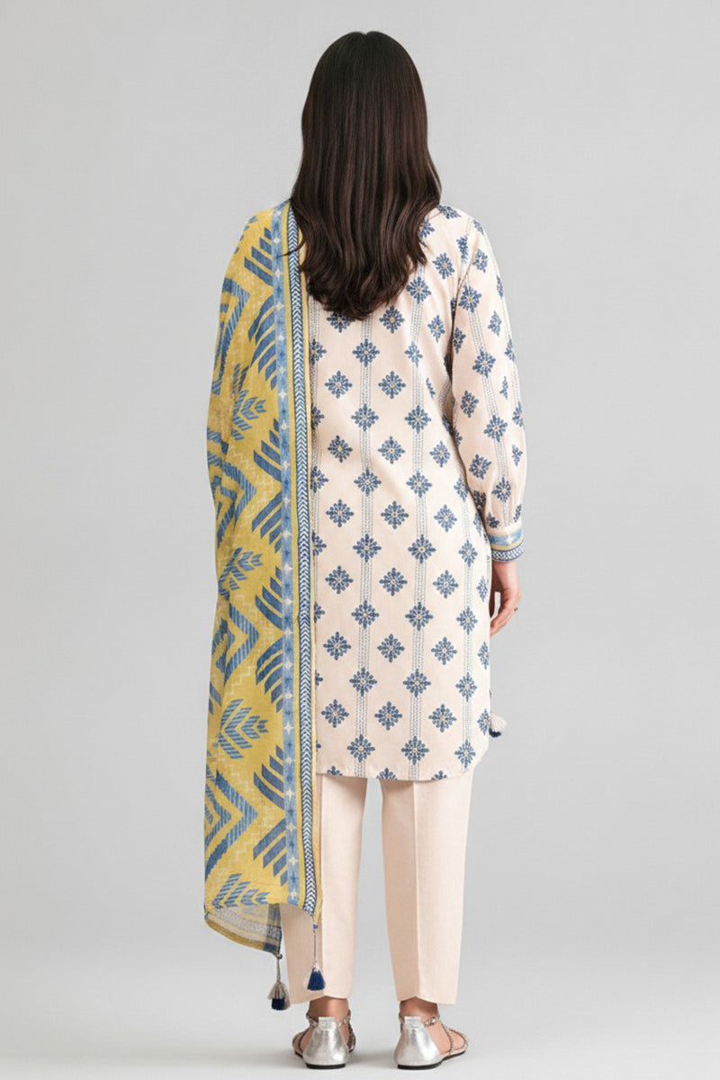 Nishat (Vol.4) - 3pc Unstitched Digital Embroidered Printed Lawn (Soft Ivory & Olive Yellow)