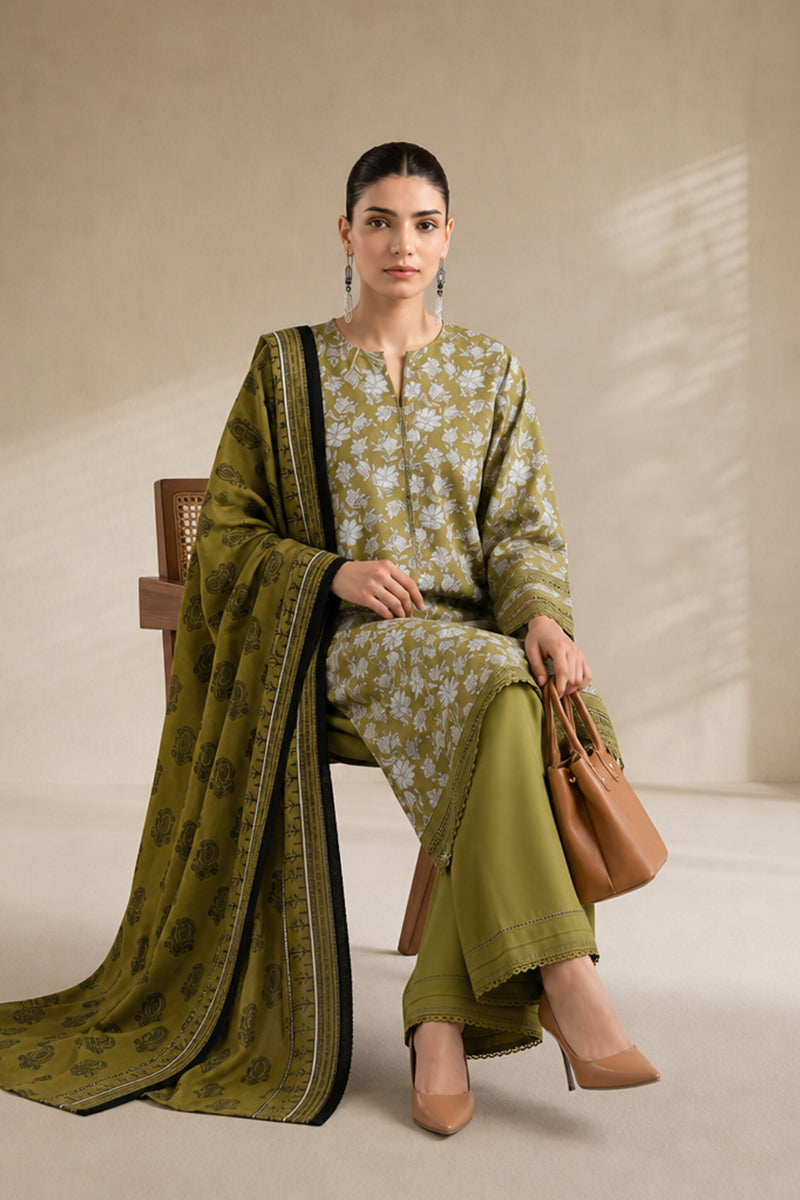 Khaadi – 3 Piece Unstiched Premium Printed Lawn Suit (Moss Green & Pale Sage)