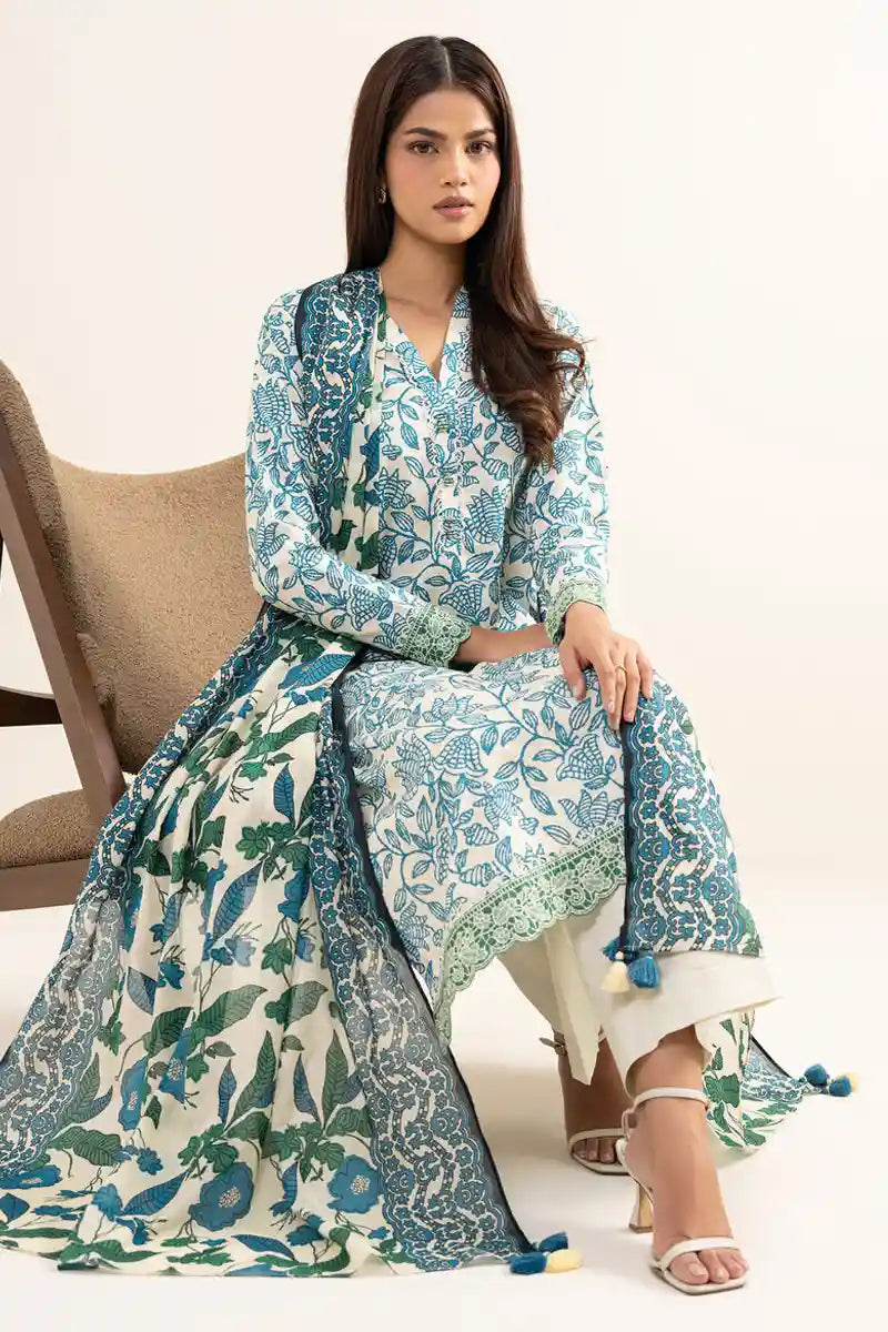 Sapphire Lawn Vol.08 - 3PC Unstitched Printed Lawn Suit (Off-White)