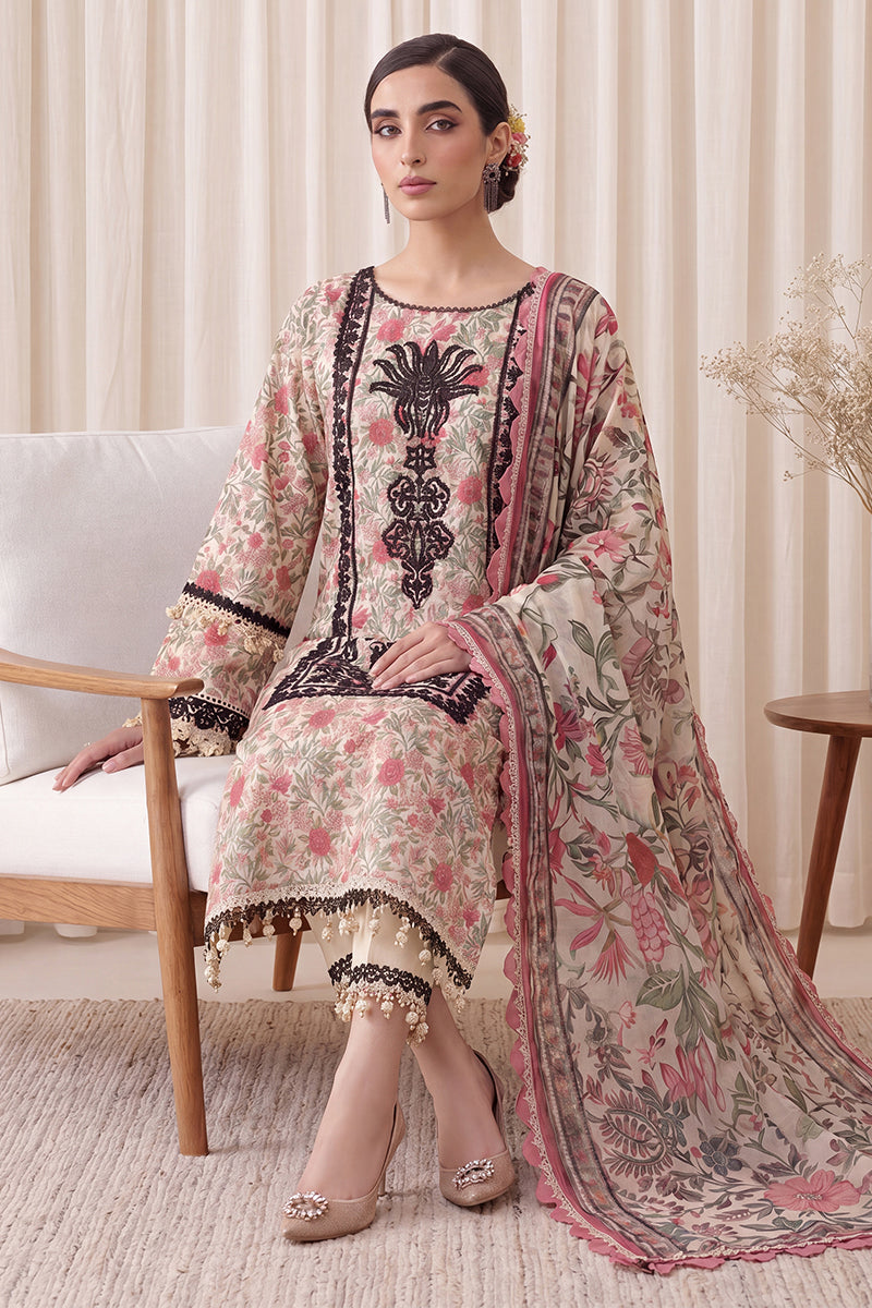 Gul Rang By Bareezé – 3-Piece Unstiched Printed Classic Lawn (Pale Cream & Salmon)