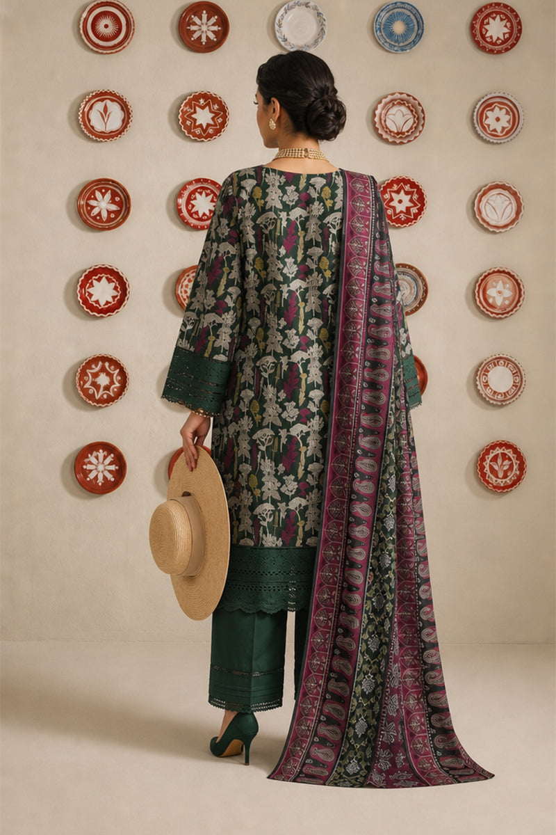 Nishat - Unstitched 3pc Printed Lawn (Deep Green & Magenta)