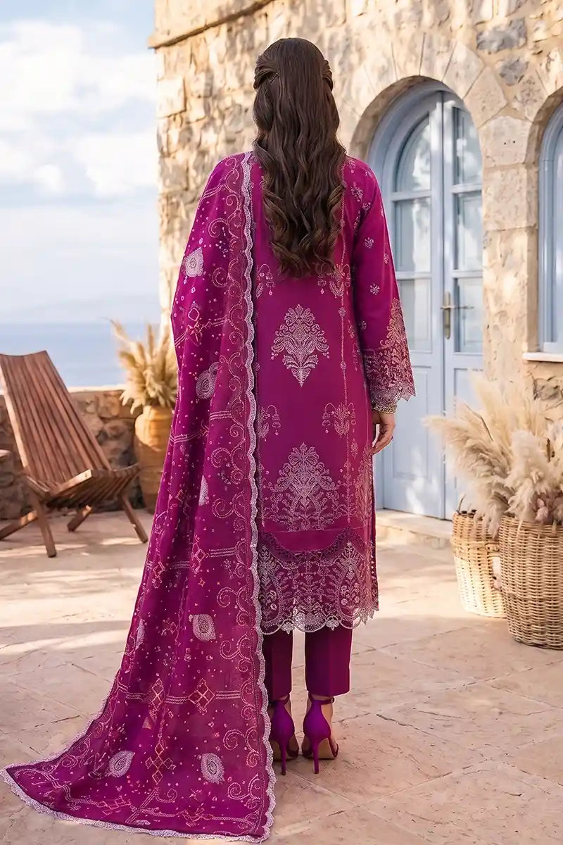 Zesh - 3PC Unstitched Embroidered Lawn Suit (Deep Fuchsia)