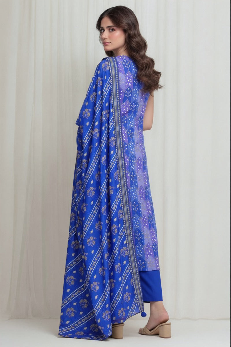 Sapphire - 3PC Unstitched Embroidered Printed Lawn Suit (Royal Blue)