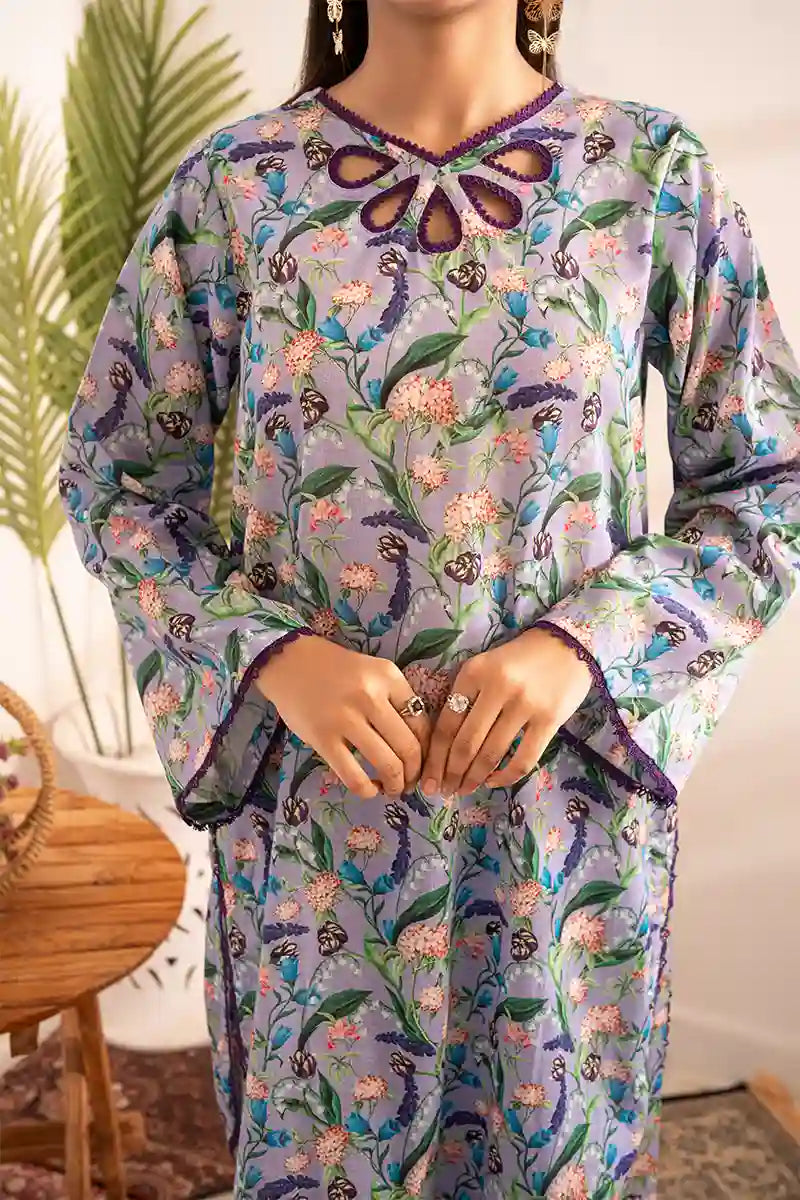 Naqsh Premium Printed Lawn Stitched Suit Set (Soft Lilac)