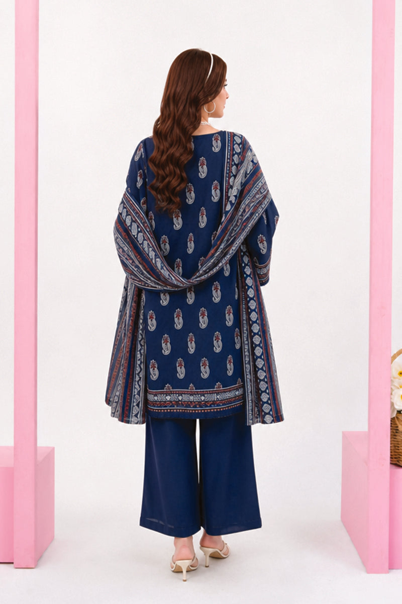 Zesh - Drop Fourteen Printed Series 3PC Unstitched Lawn Suit (Deep Royal Blue)