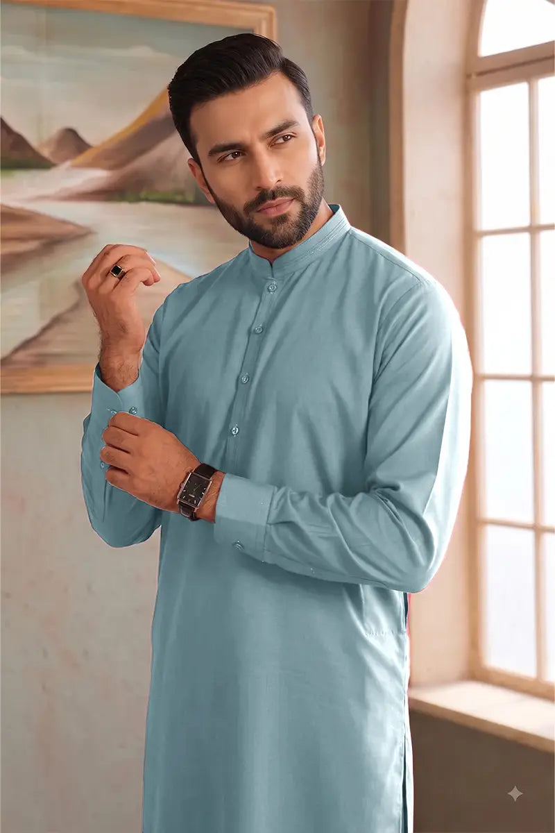 Premium Pasha Men’s Wash & Wear Unstitched Suit (Slate Teal)