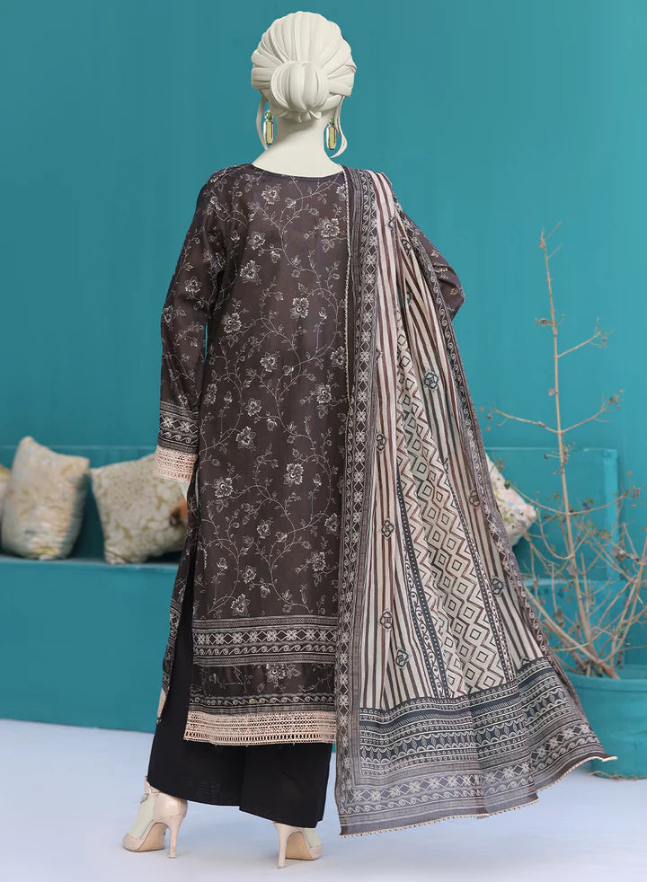 Bellissima By Aleemrah -3PC-Lawn Unstitch (Black & floral)