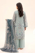 Zesh - 3PC Unstitched Embroidered Lawn Suit (Dusty Seafoam & Deep Slate Teal)