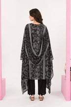 Zesh - Drop Fourteen Printed Series 3PC Unstitched Lawn Suit (Charcoal & Black)