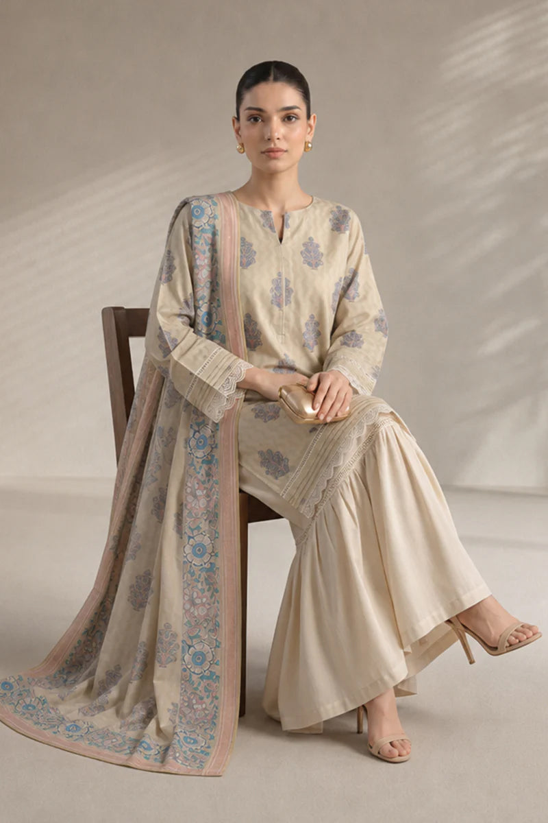 Khaadi – 3 Piece Unstitched Digital Printed Lawn Suit (Soft Cream)