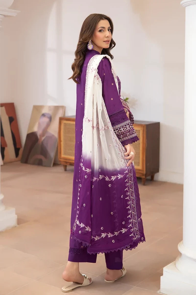 Aqua By Johra - 3PC Unstitched Embroidered Lawn Suit (Purple)