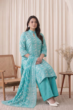 Gul Rang By Bareezé – 3-Piece Unstiched Printed Classic Lawn (Cyan)