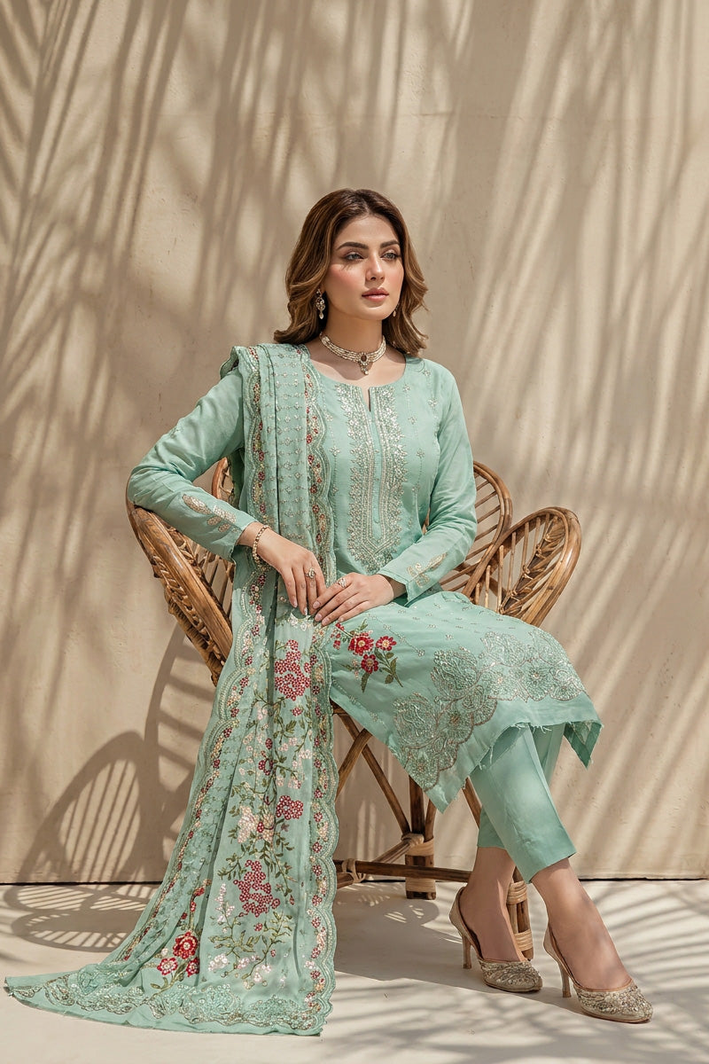 Millat - 3PC Unstitched Embroidered Lawn Suit (Mint Green)