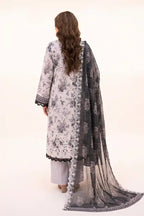Zesh - 3PC Unstitched Embroidered Lawn Suit (Light Grey & Charcoal)