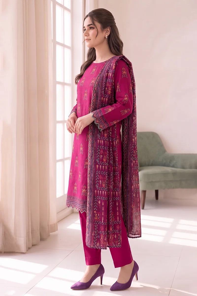 Women's Stitched 3-Piece Lawn Suit by KBC Fashion (Magenta)