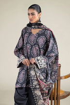 Khaadi – 3 Piece Unstitched Premium Embroidered Digital Printed Lawn Suit (Slate Black & Rose Pink)