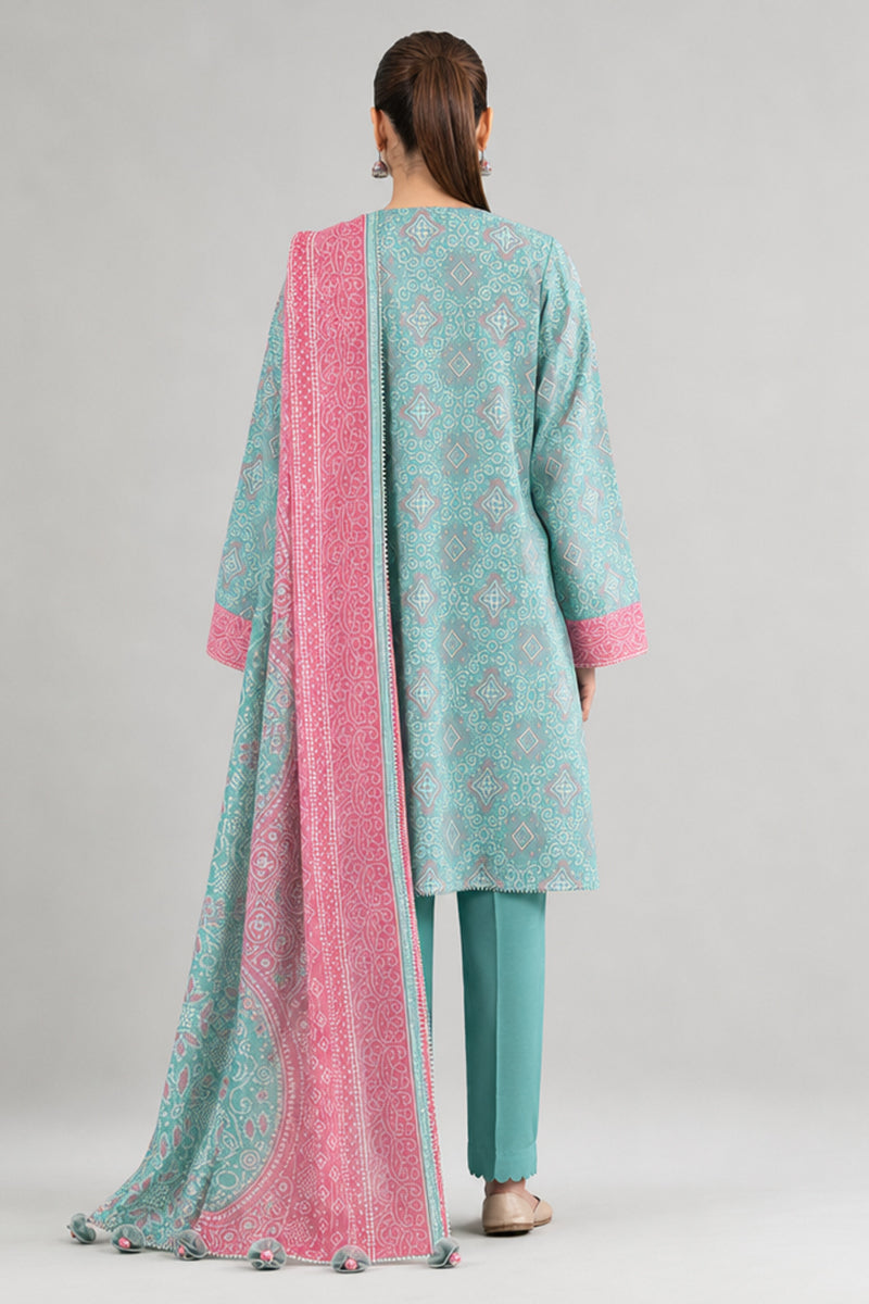 Nishat (Vol.4) - 3pc Unstitched Digital Embroidered Printed Lawn (Sea Green & Candy Pink)