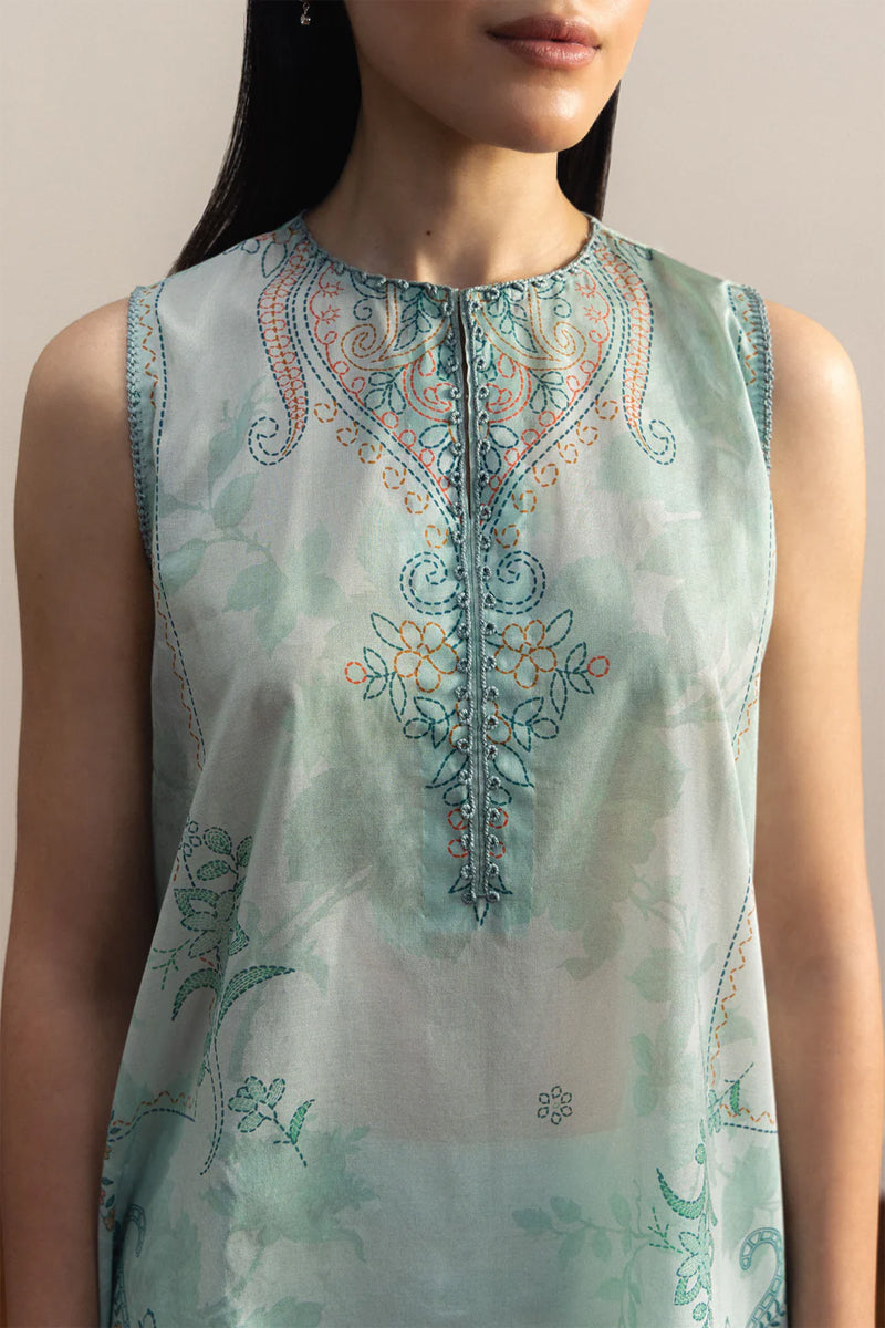 COCO By Zara Shahjahan - 3-Piece Unstitched Printed Lawn Suit (Pale Aqua)