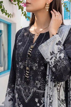 Aabruh Vol-1 3PC Unstitched Printed Lawn Suit (Jet Black & Light Slate Gray)