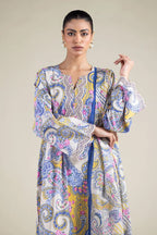 Khaadi – 3 Piece Unstitched Premium Embroidered Digital Printed Lawn Suit (Periwinkle & Royal Blue,Mustard & Cream White))
