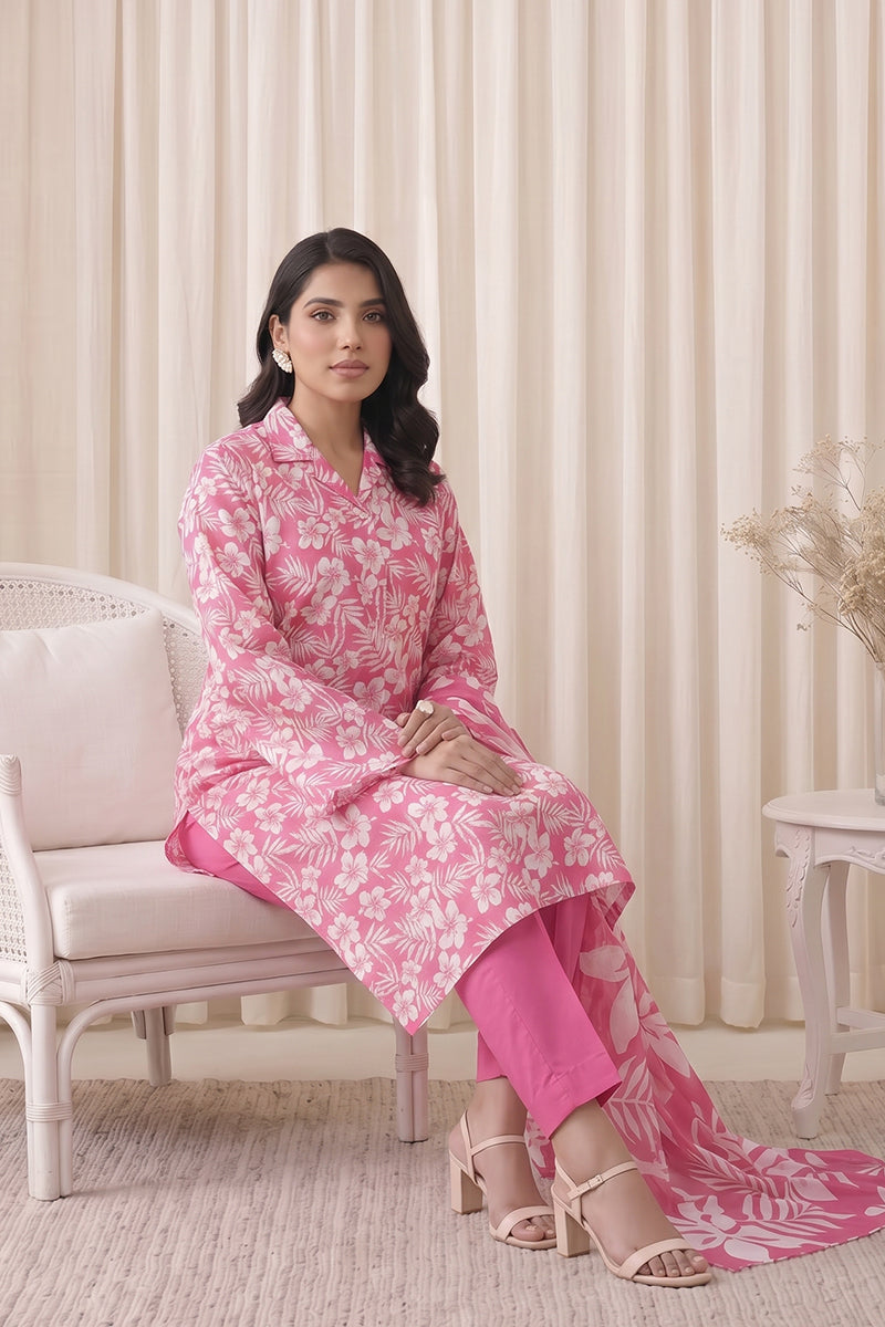 Gul Rang By Bareezé – 3-Piece Unstiched Printed Classic Lawn (Dark Pink)
