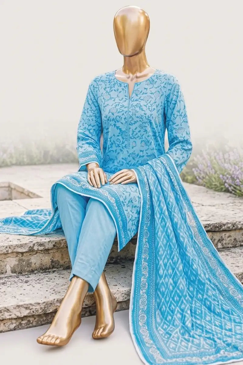 Safina Zeenat Printed Lawn 3-Piece Unstitched Suit (Sky Blue)
