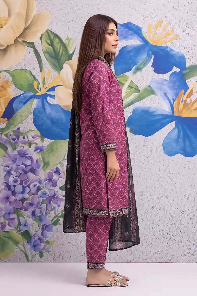 Khaadi 3-Piece Unstitched Printed Lawn Suit Set (Deep Magenta)