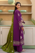 Khimar By Johra - 3PC Unstitched Embroidered Lawn Suit (Purple & Olive Green)