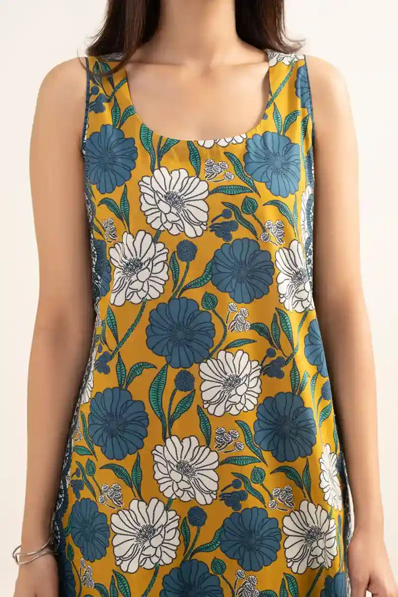 Sapphire Vol.7 - 3PC Unstitched Printed Lawn Suit (Mustard Yellow & Slate Blue Floral)