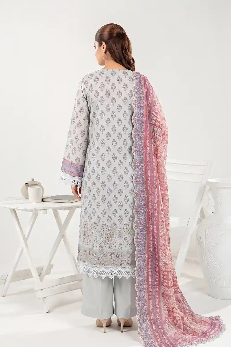 Zesh - 3PC Unstitched Embroidered Lawn Suit (Ice Grey & Old Rose)
