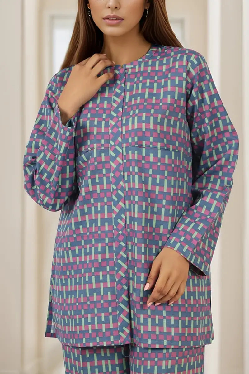 Saya Special Unstitched Khaddar 2-Piece Same Print Suit (Muted Slate Blue)