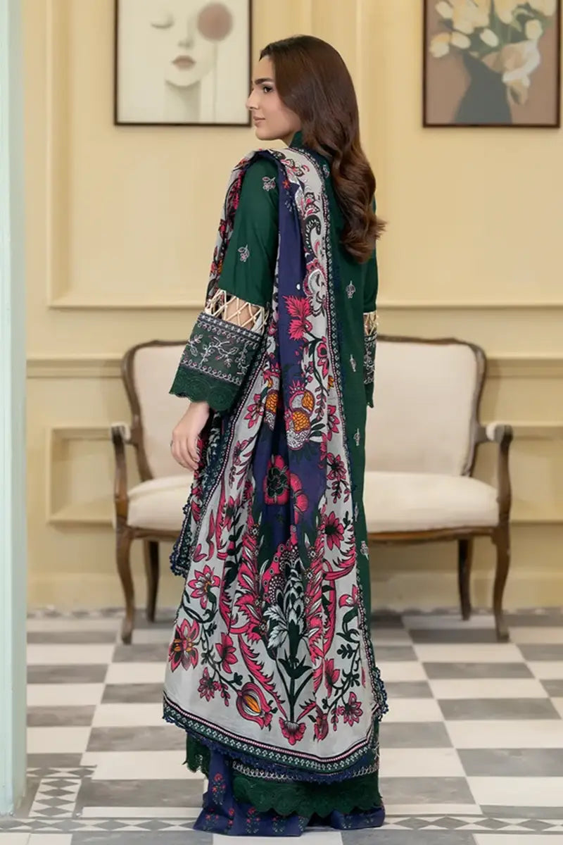 Elvia By Johra - 3PC Unstitched Embroidered Lawn Suit (Deep Forest)