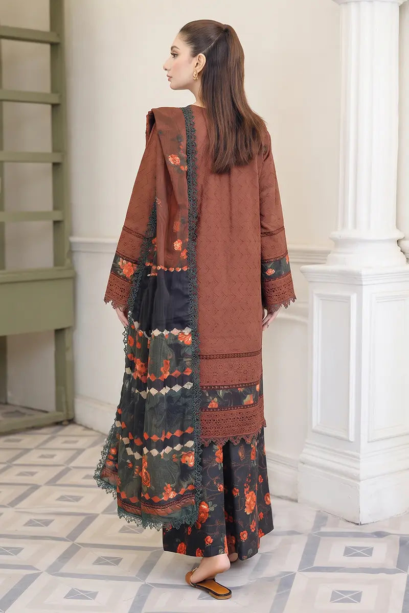 Emerald By Johra - 3 Piece Unstitched Embroidered Chikankari Lawn Suit (Brown)