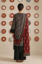 Nishat - Unstitched 3pc Printed Lawn (Black & Maroon)