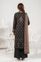 Zesh - 3PC Unstitched Embroidered Lawn Suit (Jet Black & Muted Mocha)