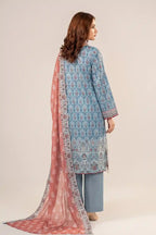 Zesh - 3PC Unstitched Embroidered Lawn Suit (Dusty Slate Blue & Dusty Rose)