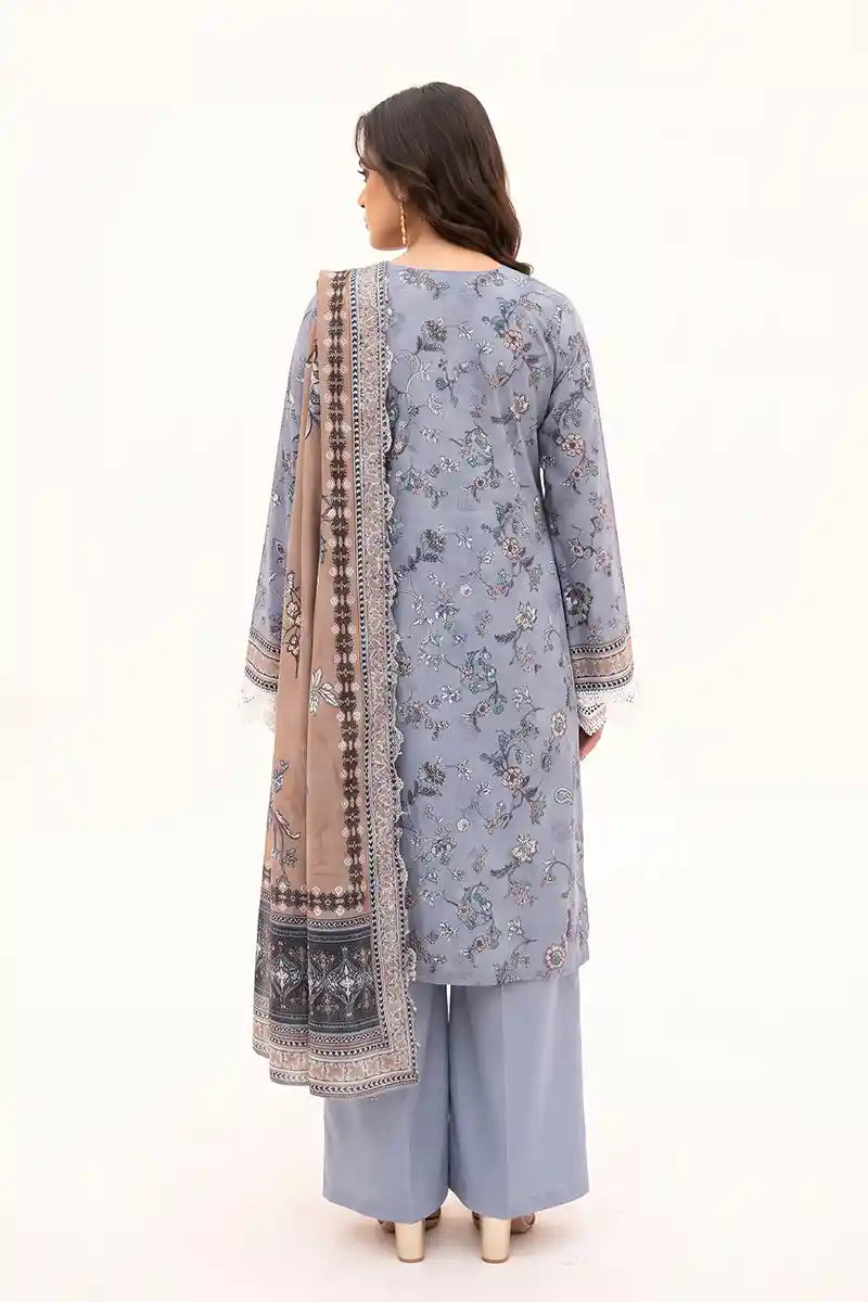 Zesh - 3PC Unstitched Embroidered Lawn Suit (Dusty Slate Blue)