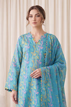 Gul Rang By Bareezé – 3-Piece Unstiched Printed Classic Lawn (Aqua Blue)