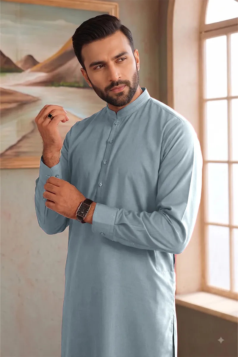 Men’s Wash & Wear Unstitched Fabric By KBC Fashion (Light Blue)