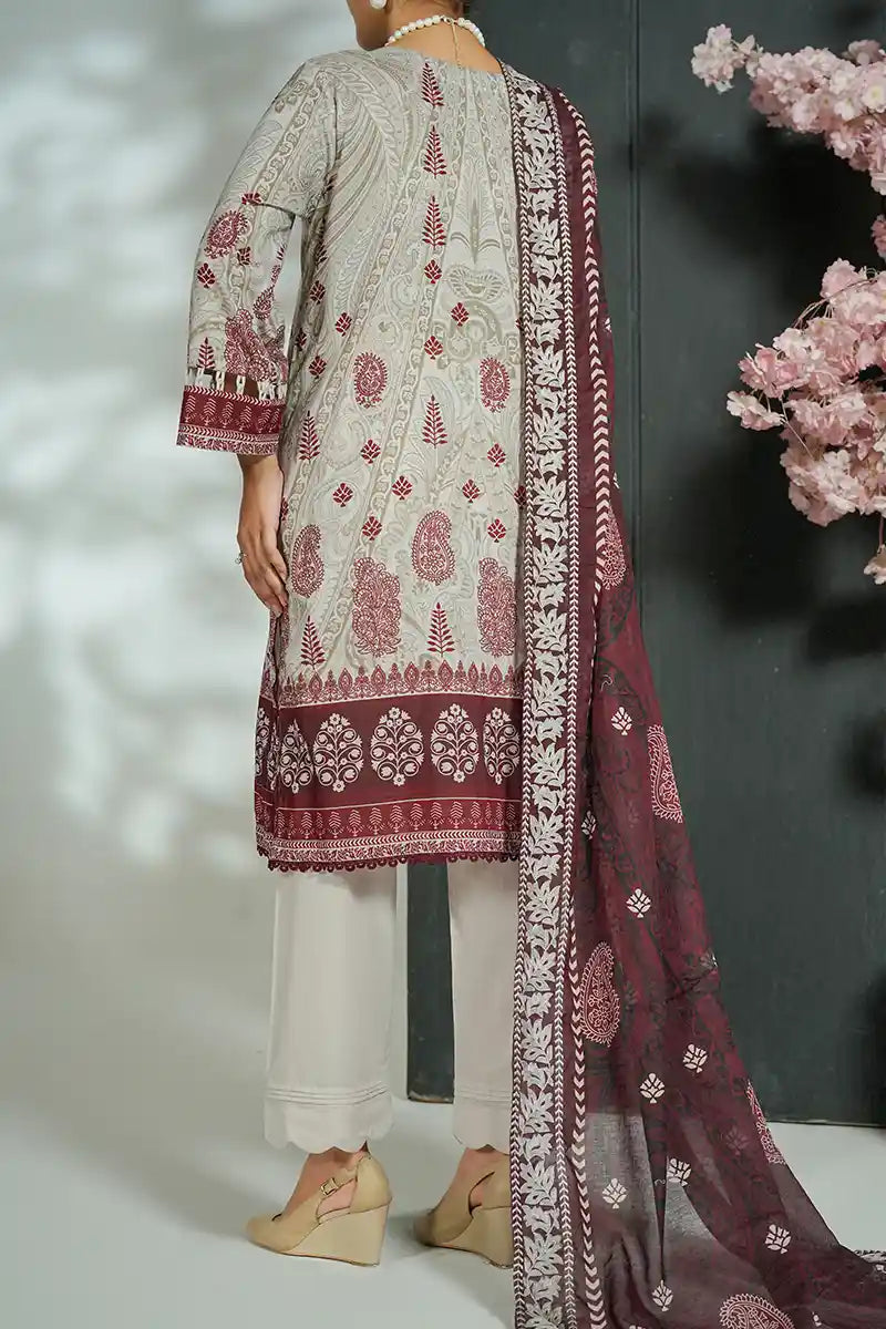 Mehrun by KBC Fashion Unstitched 3-Piece Lawn Collection (Deep Burgundy)